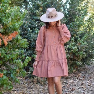 Volume Sleeve Button Down Babydoll Dress